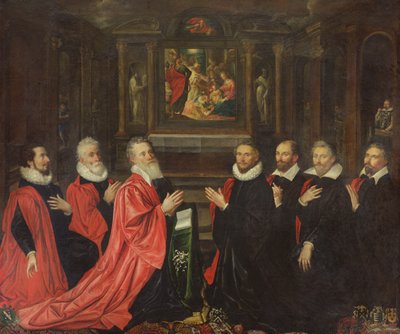 The Corps de Ville Praying Before an Altarpiece of the Nativity by French School